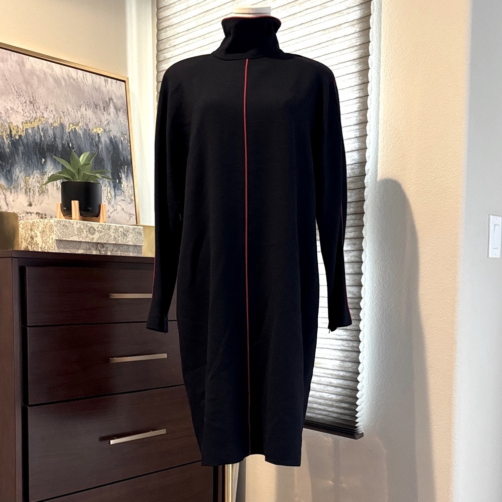 Woman's Ellen Tracy Black Turtleneck Dress with Red Accent. Size 14